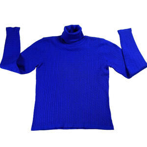 Dana Buchman Petites Turtleneck Sweater Womens Petite Blue Knit Retro Soft Y2K X